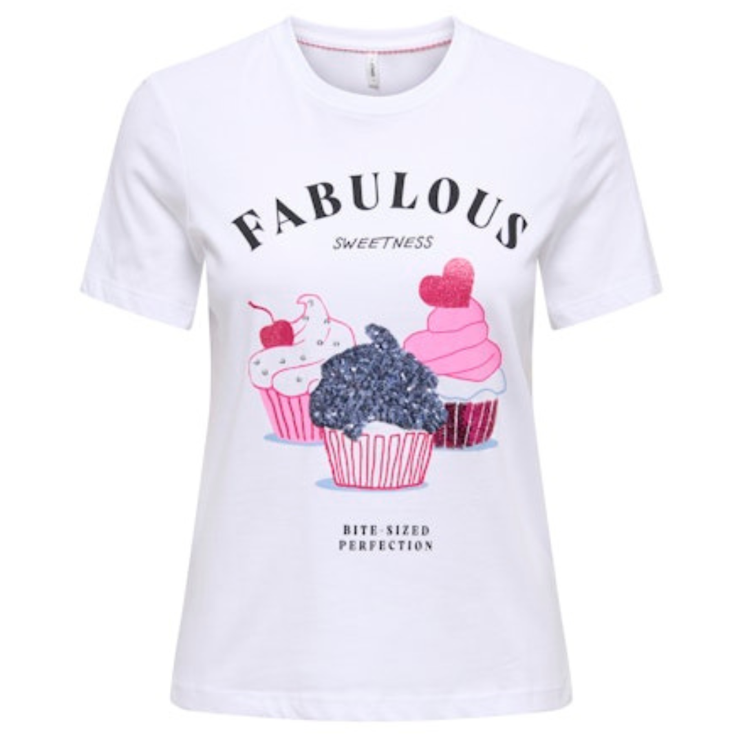 ONLY Bela Ženska Majica ONLKITA S/S GLAM TOP