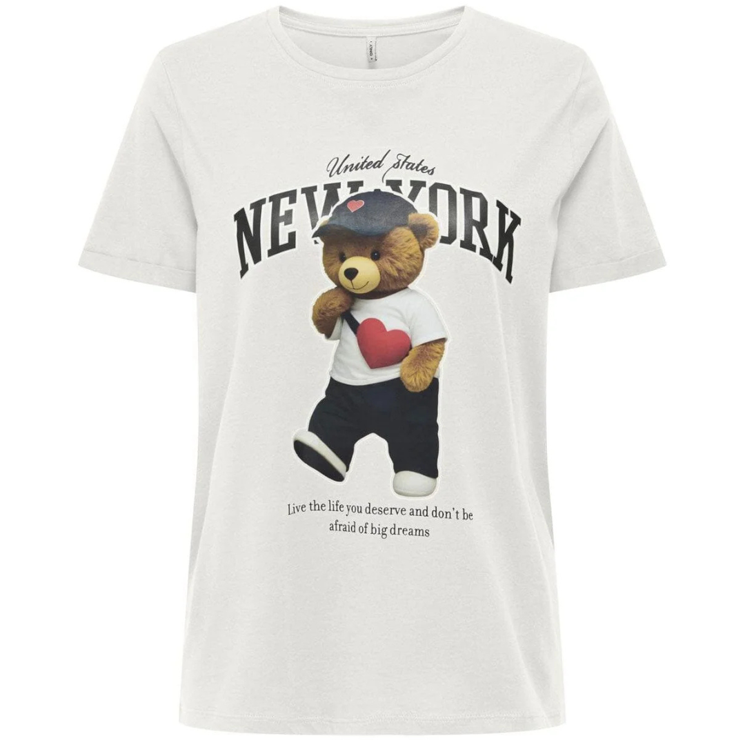 ONLY Bela Ženska Majica ONLLINA LIFE BEAR ONLY Bela Ženska Majica ONLLINA LIFE BEAR