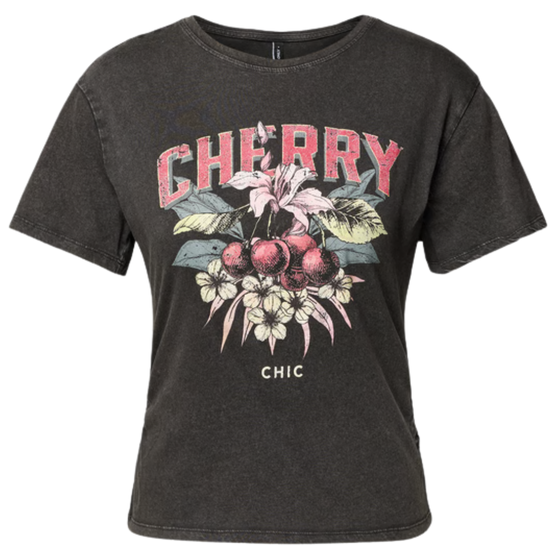 Only Crna Ženska Majica ONLLUCY Cherry Only Crna Ženska Majica ONLLUCY Cherry