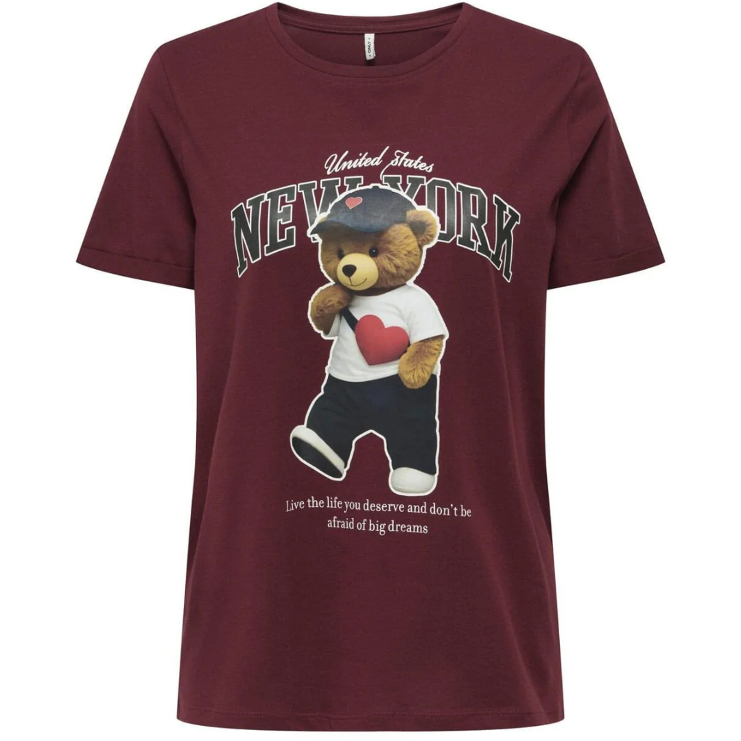 ONLY Bordo Ženska Majica ONLLINA LIFE BEAR